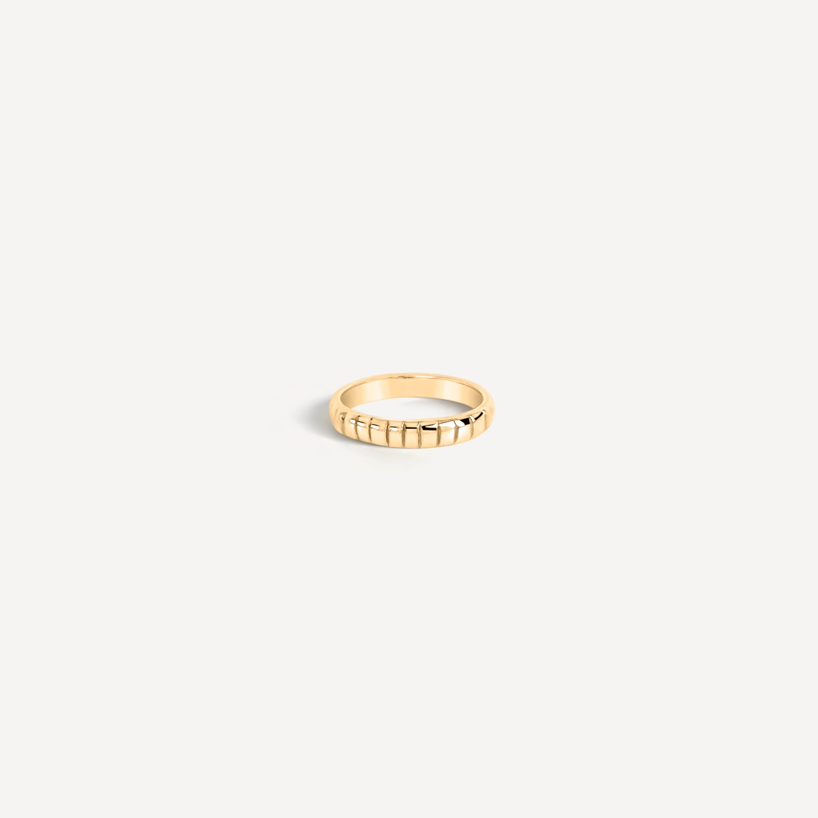 perfectly imperfect jewelry, non traditional fine jewelry notch band flatlay in solid recycled 14k gold