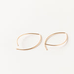 Arc open hoop threader earrings, long back open hoops, wishbone shaped hoop earrings, lightly hammered petal shaped hoops, lightweight hoops, Sheena Marshall Jewelry, Denver, Colorado