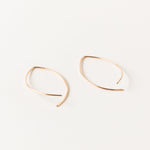 Arc open hoop threader earrings, long back open hoops, wishbone shaped hoop earrings, lightly hammered petal shaped hoops, lightweight hoops