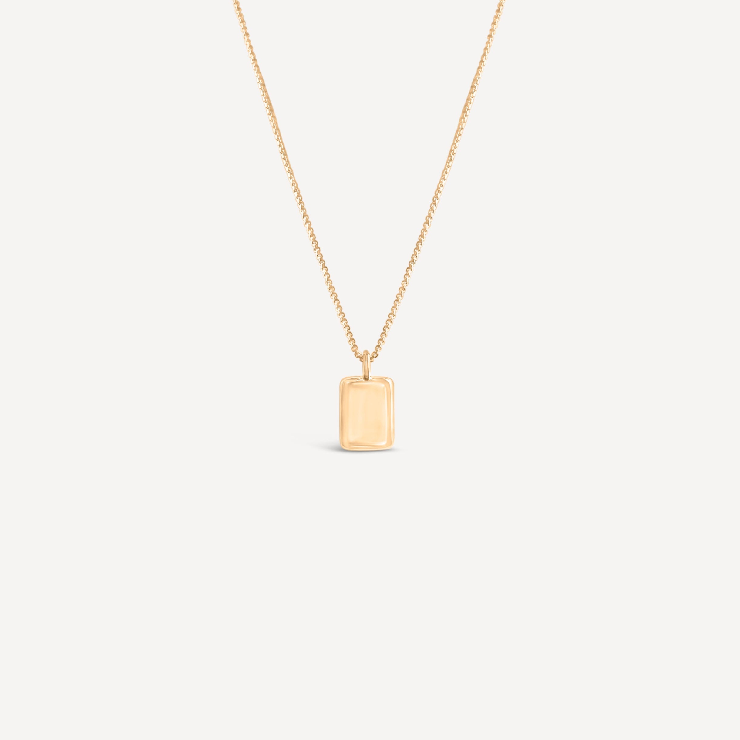 Rectangle Pendant gold charm necklace round box chain solid 14k gold