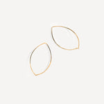 Arc open hoop threader earrings, long back open hoops, wishbone shaped hoop earrings, lightly hammered petal shaped hoops, lightweight hoops, Sheena Marshall Jewelry, Denver, Colorado