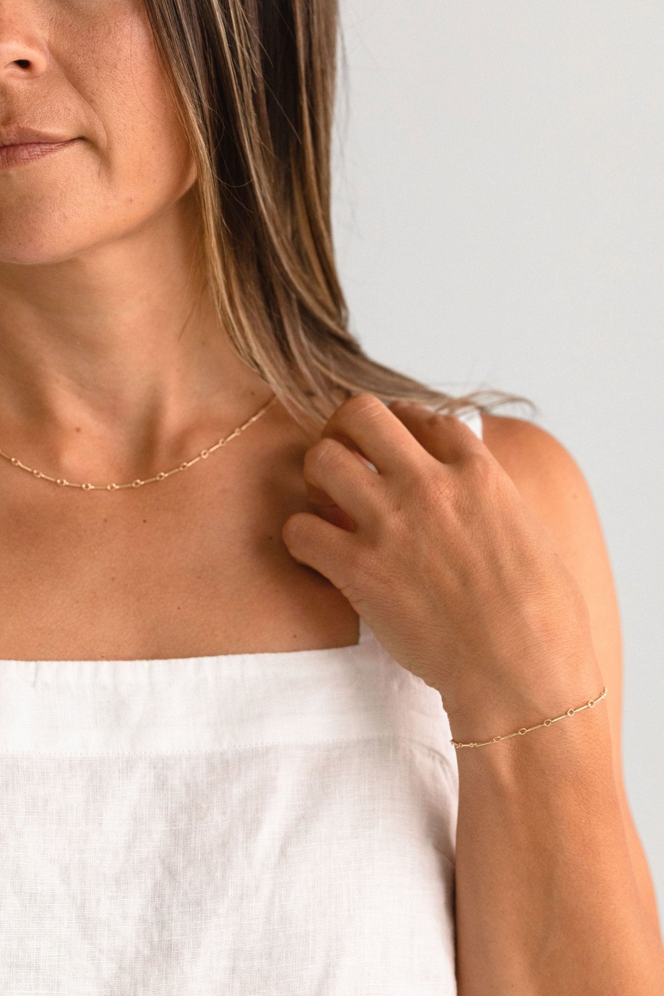 Alice Necklace Bone Link Chain, 14k gold fill, Sheena Marshall Jewelry, Denver Colorado