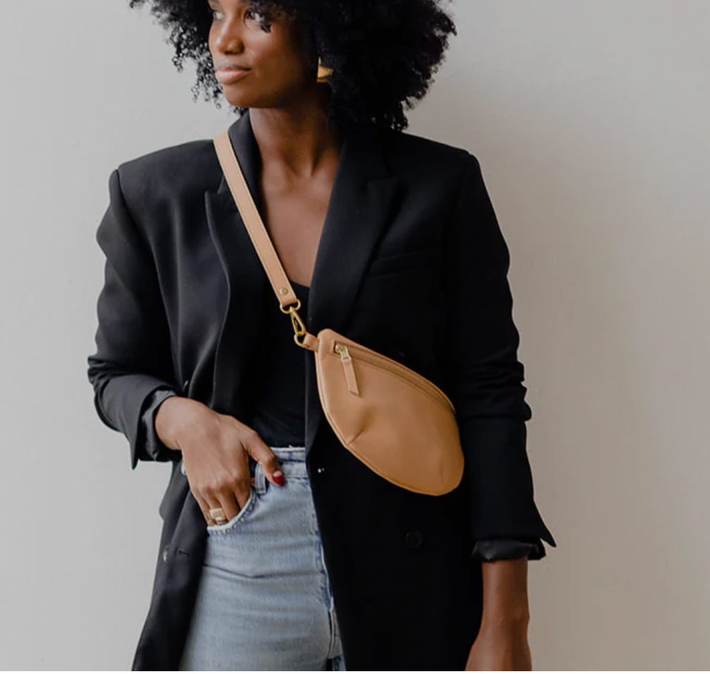 Abby Alley Leather Sling Bag On Model