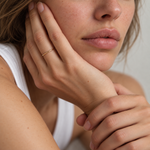 1mm Thin Round Band, Solid 14k Gold worn on a model