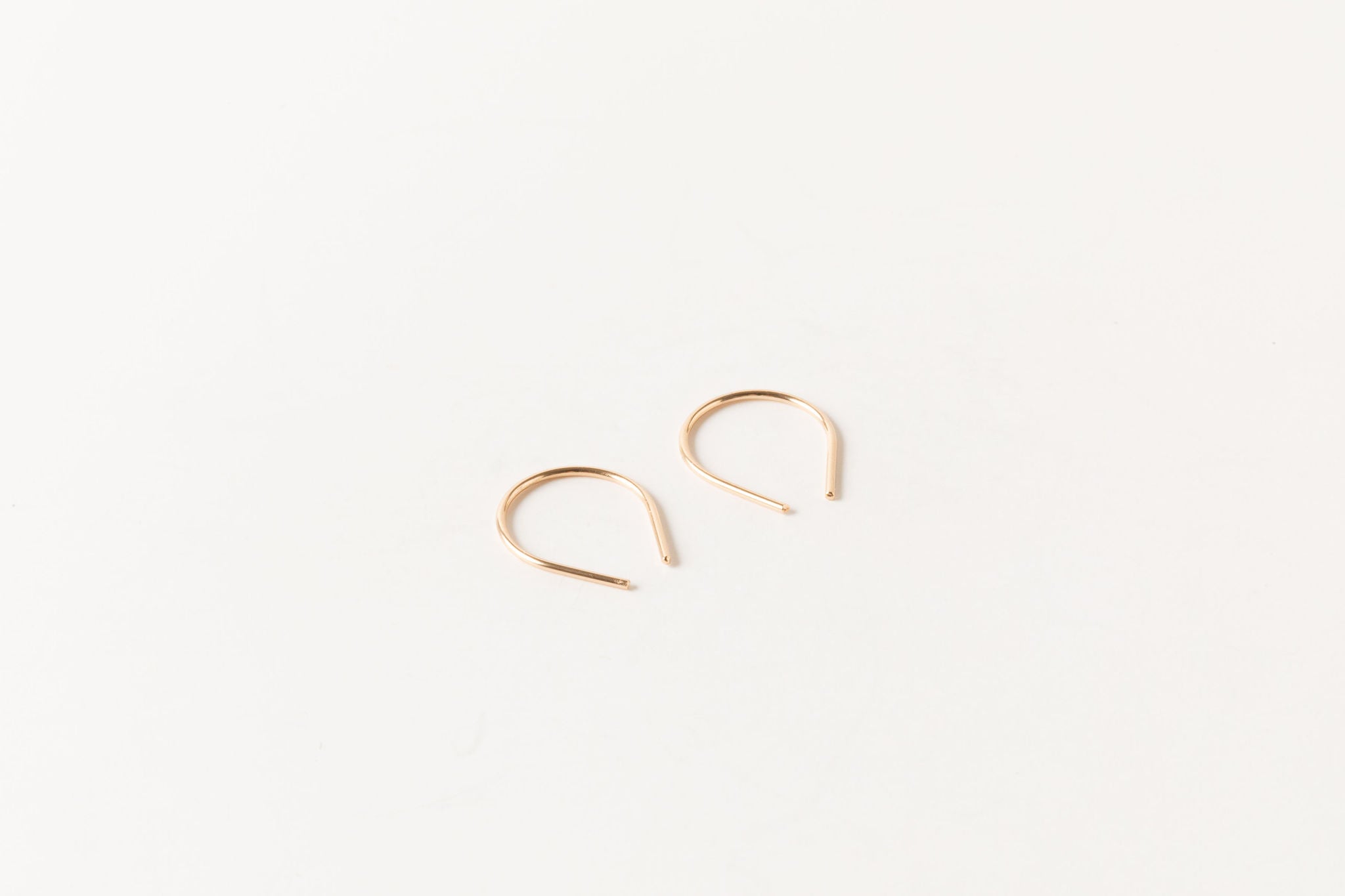 Gold arc earrings, Horseshoe earrings, 14K Gold Filled hoops, U earrings, Arc earrings, Modern gold earrings, Small thread through hoops, Sheena Marshall Jewelry, Denver Colorado