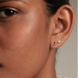 Open Circle Studs, solid gold worn on a model