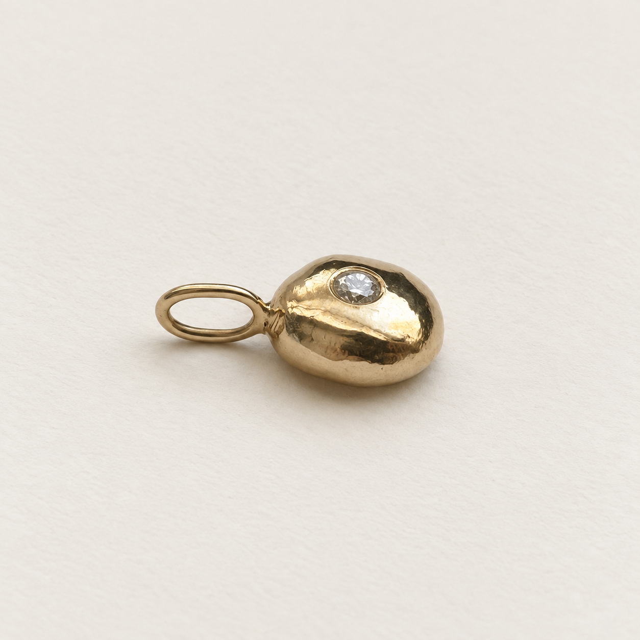 Molten Form Pendant No. 2, Solid 14k Gold + Natural Diamond — side view