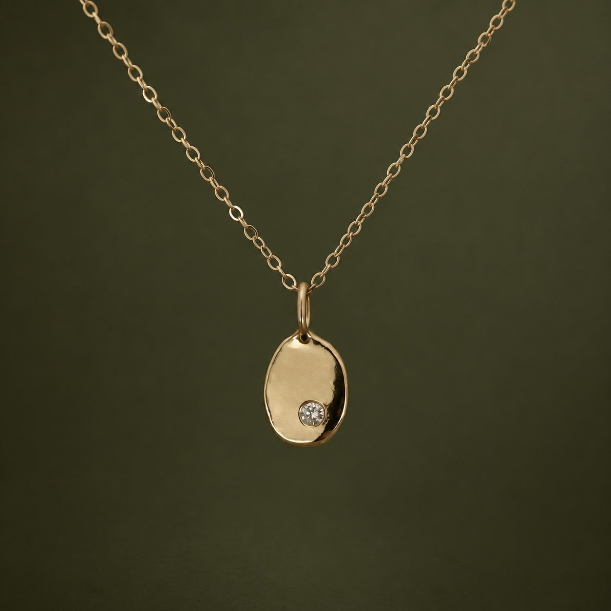 Molten Form Pendant No. 1, Solid 14k Gold + Natural Diamond on a chain