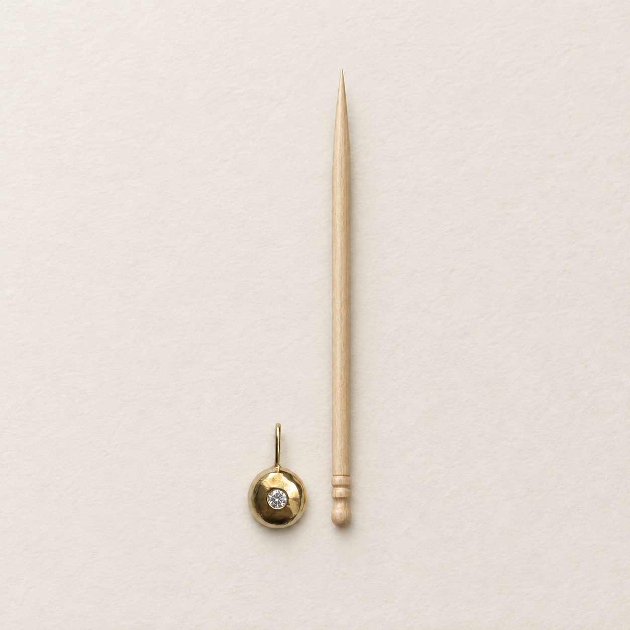 Molten Form Pendant No. 2, Solid 14k Gold + Natural Diamond — size reference