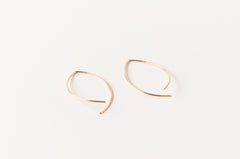 Arc open hoop threader earrings, long back open hoops, wishbone shaped hoop earrings, lightly hammered petal shaped hoops, lightweight hoops