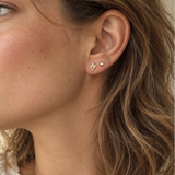 Ray of Light Collage Studs, Solid 14k Gold + Natural Diamonds worn on a model