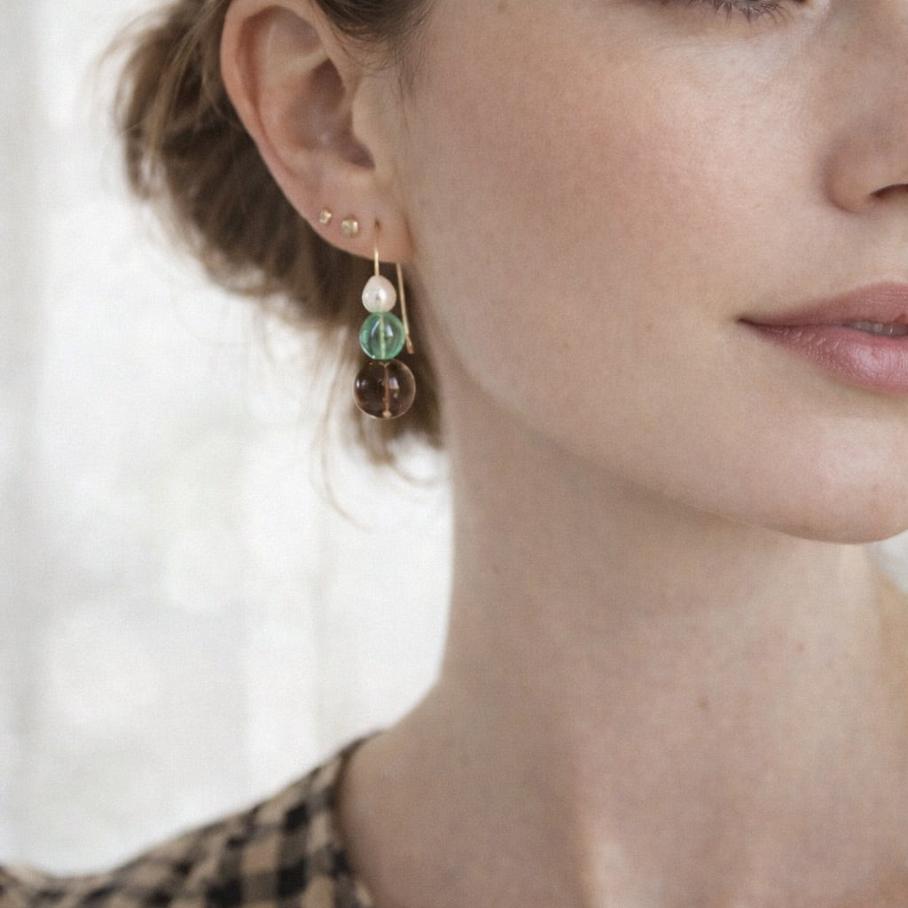 Sage_and_Pearl_Minimalist_Earrings_14k_gold_fill on model