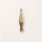 Sardine Pendant, Solid 14k Gold + Natural Diamond laid flat