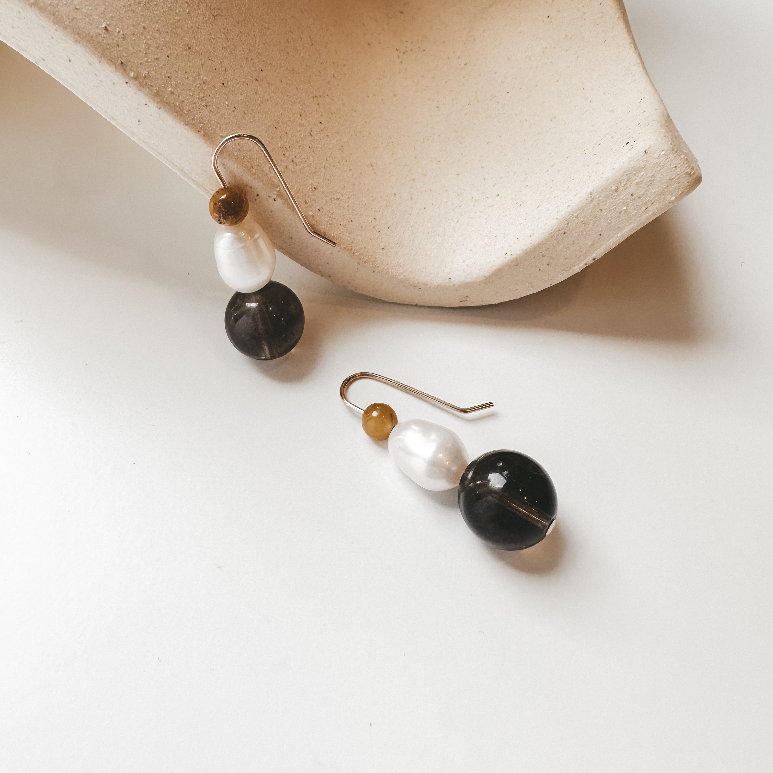 Dainty Smoky Quartz Earrings dangly  14k gold filled, dangle Quartz gemstone handmade jewelry for women gift for wife, mom, Sheena Marshall Jewelry, Freshwater Pearls, Tigers Eye

