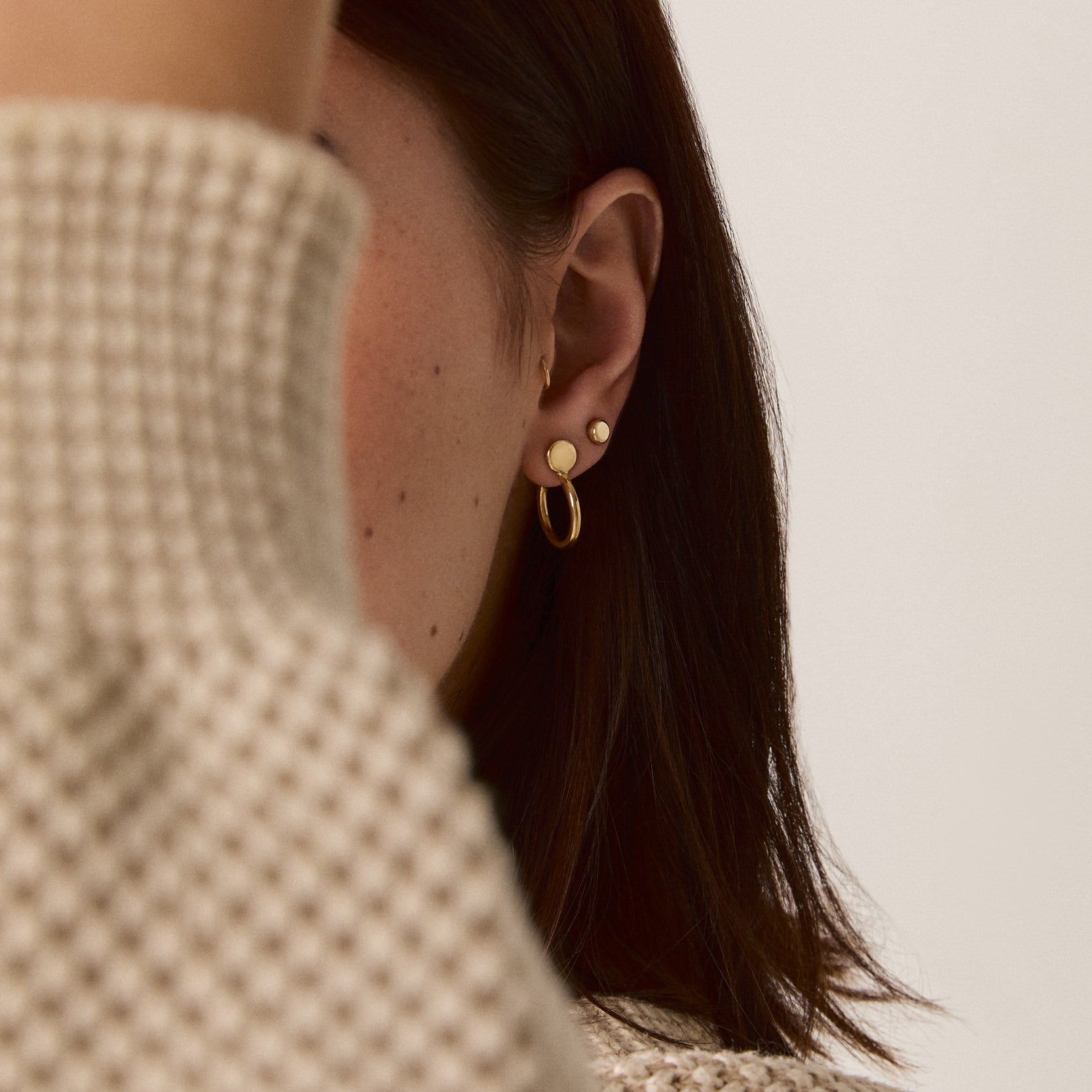 Circle gold nugget circle studs solid gold 14k gold