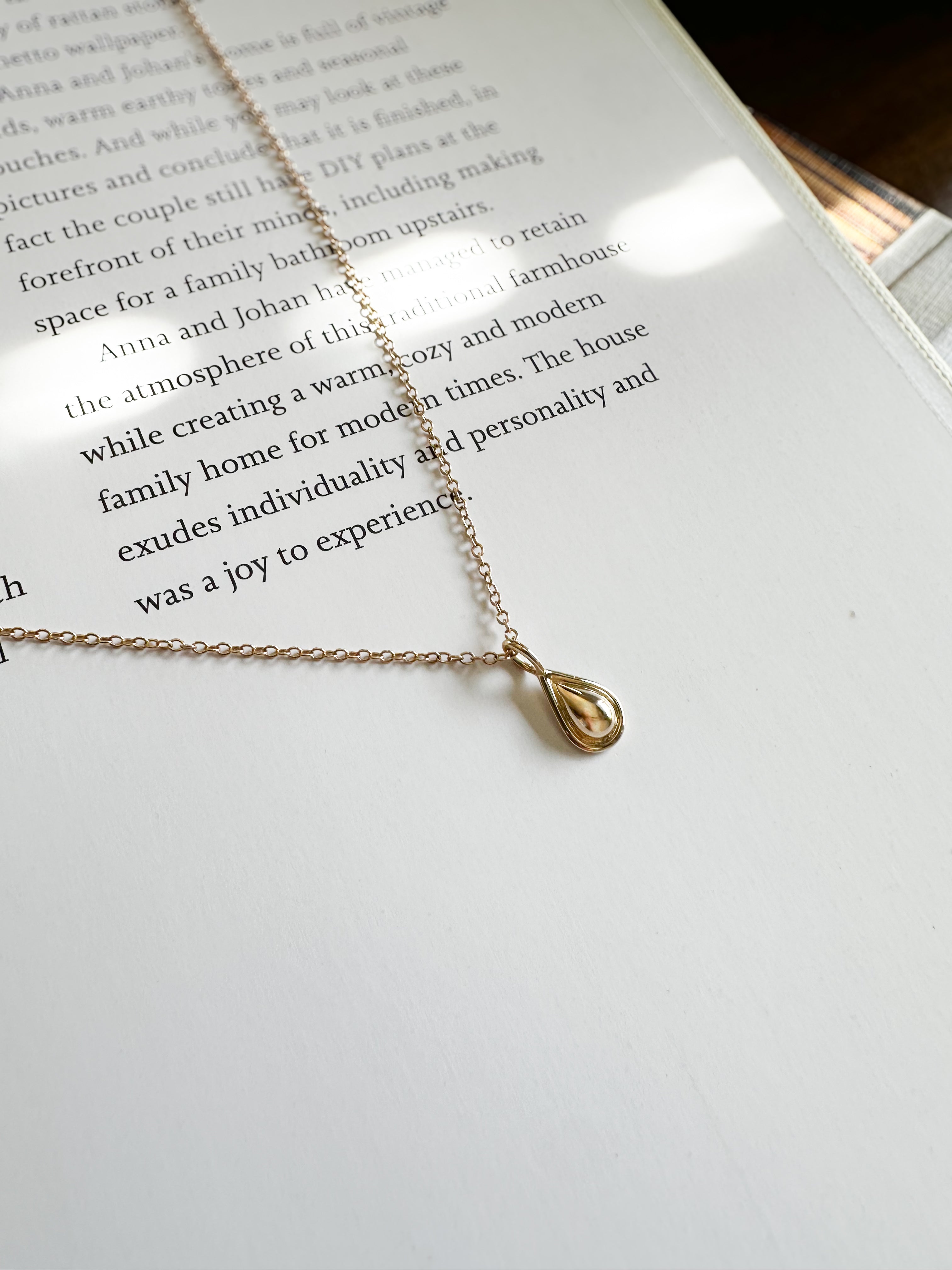 Teardrop Pendant gold charm necklace dainty cable chain solid 14k gold