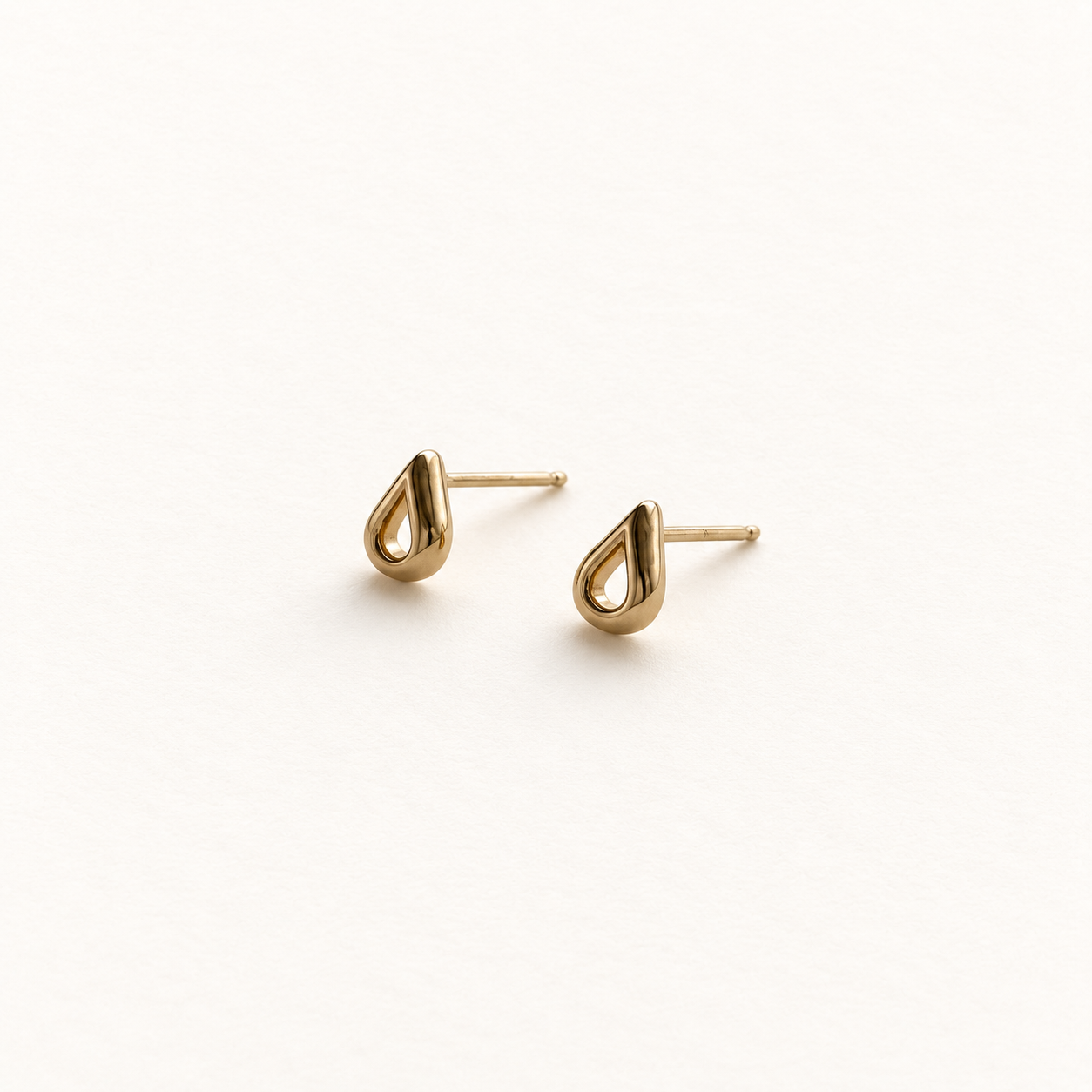 Teardrop Studs, 14k Solid Gold — front view