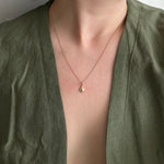 Teardrop Pendant gold charm necklace dainty cable chain solid 14k gold on model