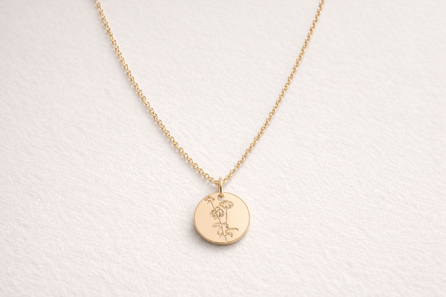 Stamped Wild Daisy On Gold Fill Pendant Necklace