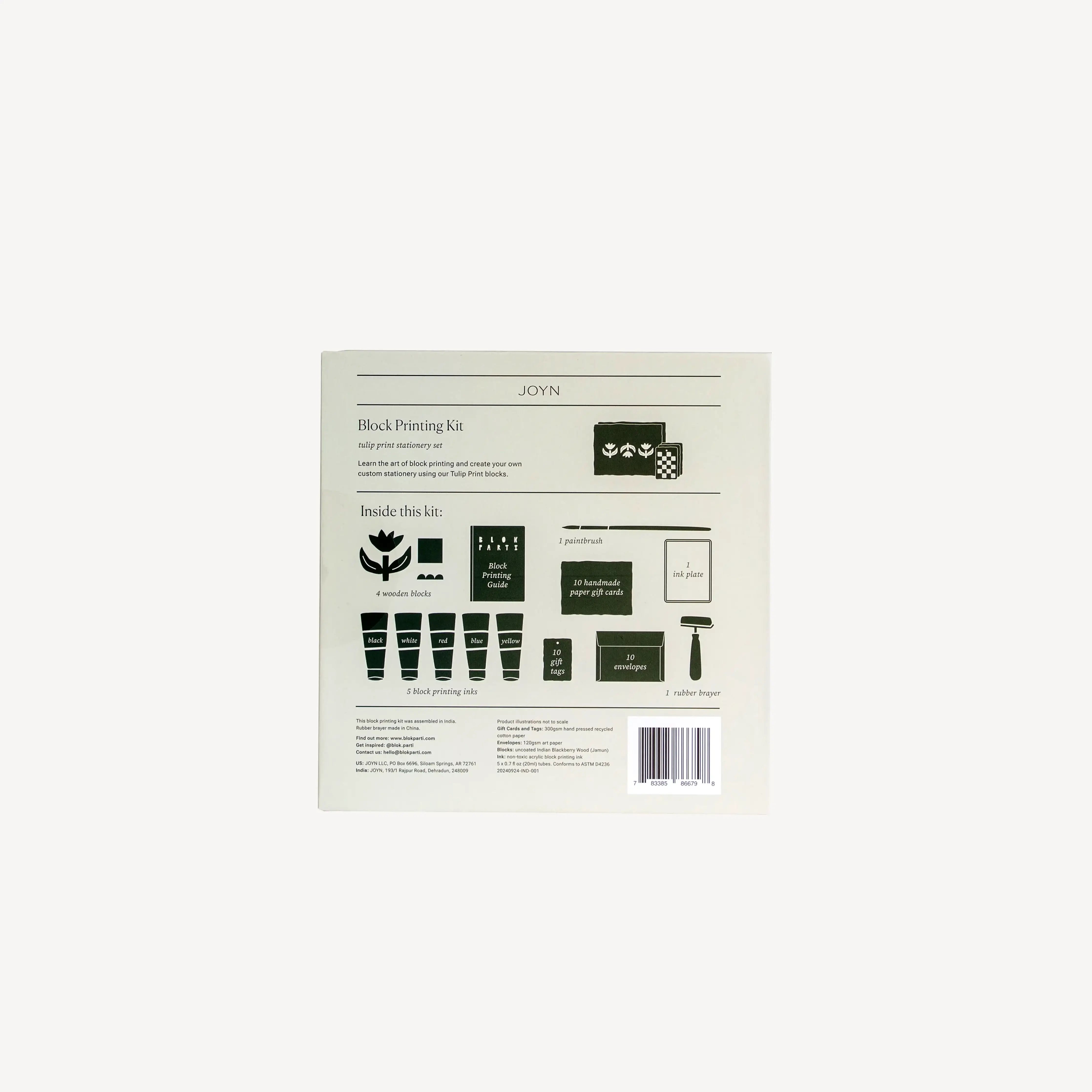 Block Printing Kit - Tulip Print Stationery Set — package back