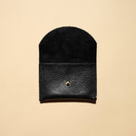Cardholder - Black Leather with the flap open