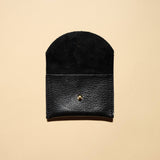 Cardholder - Black Leather with the flap open