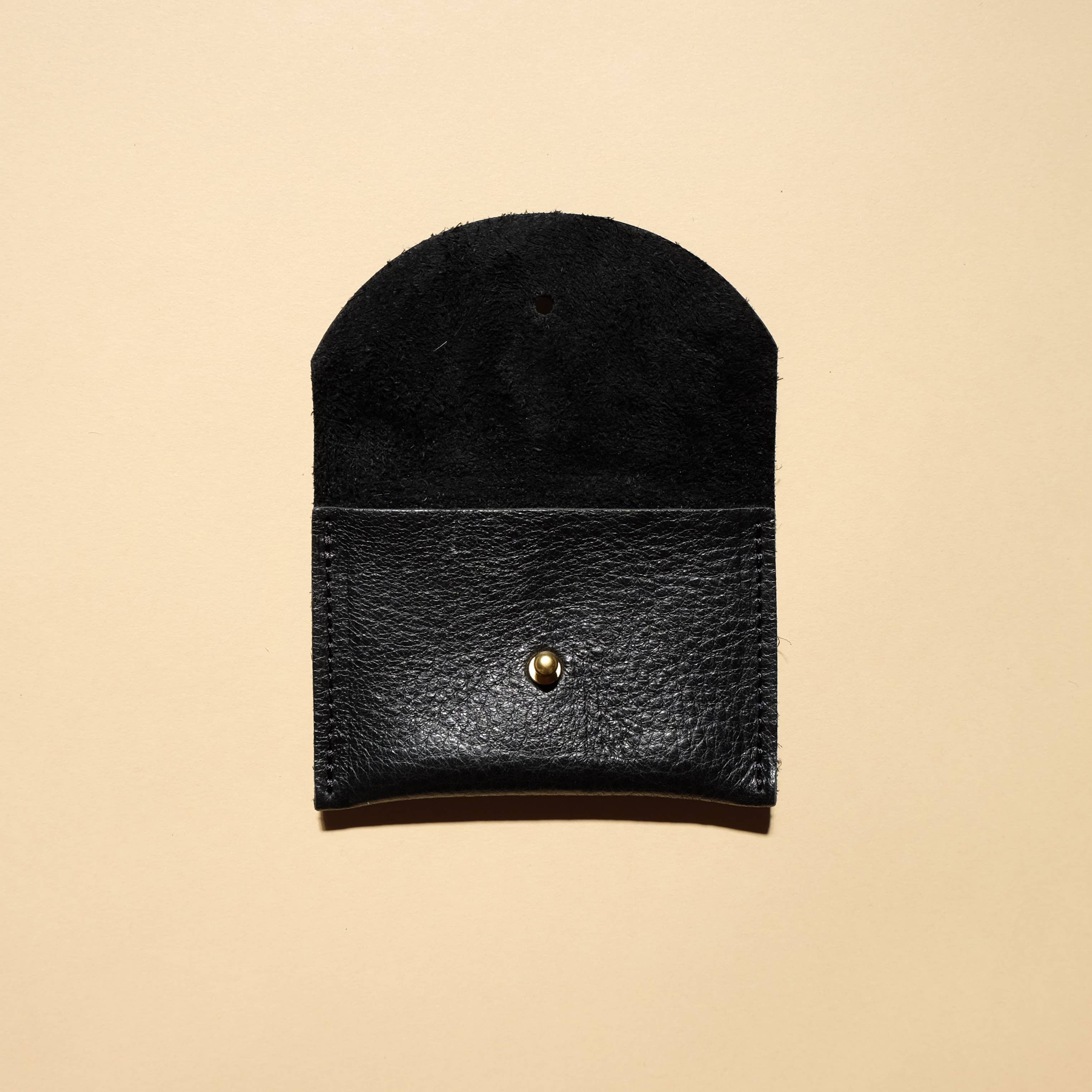 Cardholder - Black Leather with the flap open