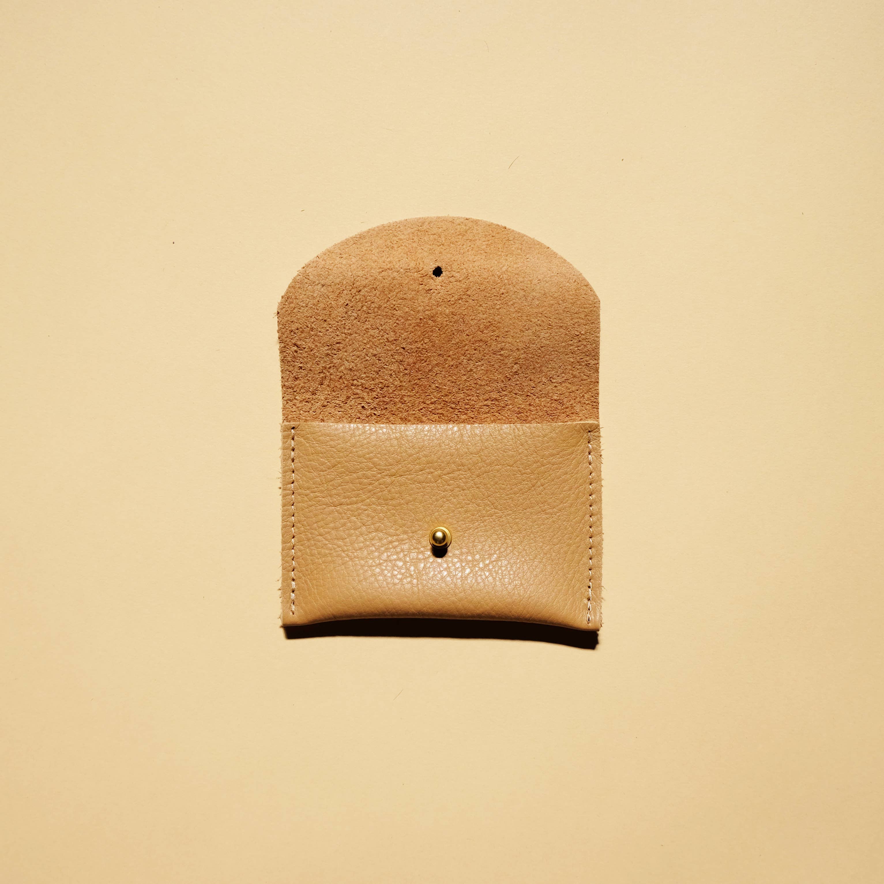 Cardholder - Tan Leather with the flap open