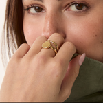 Coin Signet Ring, 14k Solid Gold worn on a model