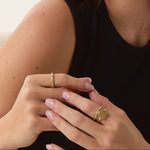 Coin Signet Ring, 14k Solid Gold worn on a model