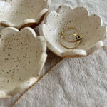 Cream Flower Ring Dish, Handmade holding rings beside another dish