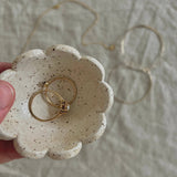 Cream Flower Ring Dish, Handmade held in a hand with rings inside