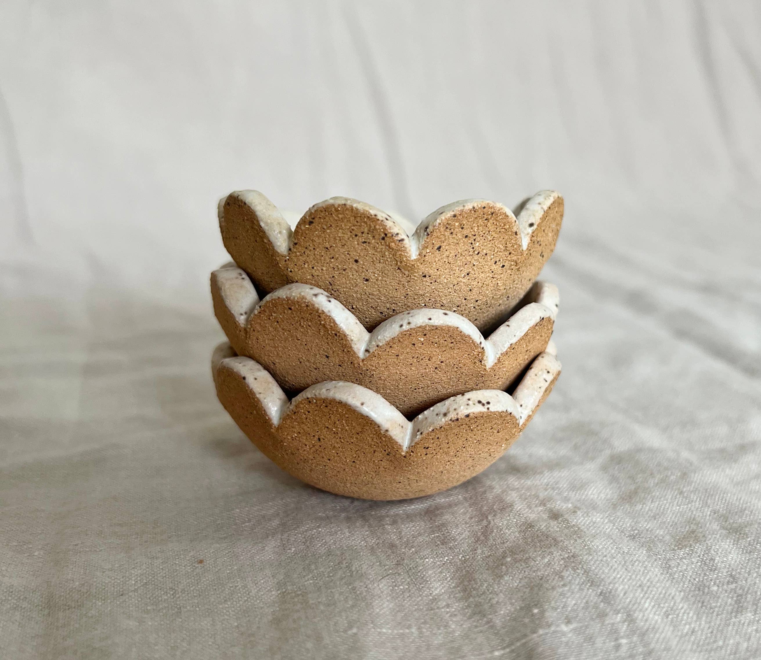 Cream Flower Ring Dish, Handmade — stacked dishes