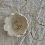 Cream Flower Ring Dish, Handmade holding rings on linen