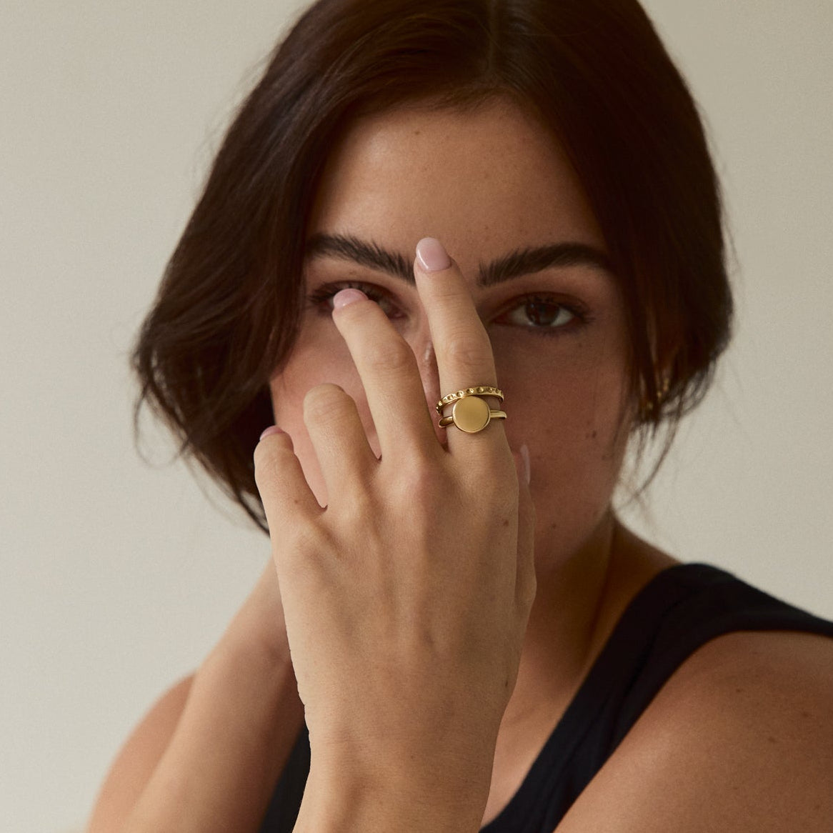 Dot Band, 14k Solid Gold worn on a model