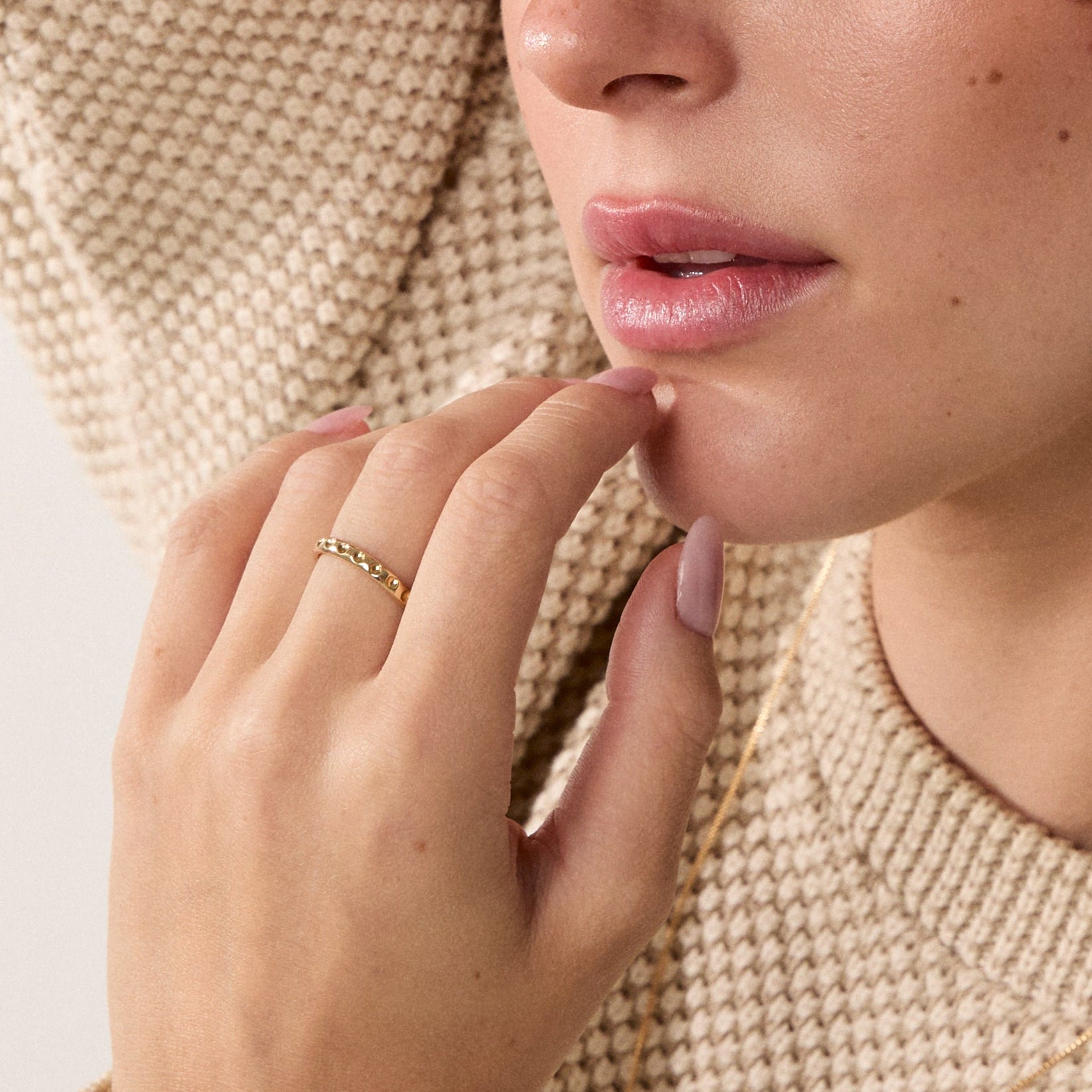 Dot Band, 14k Solid Gold worn on a model