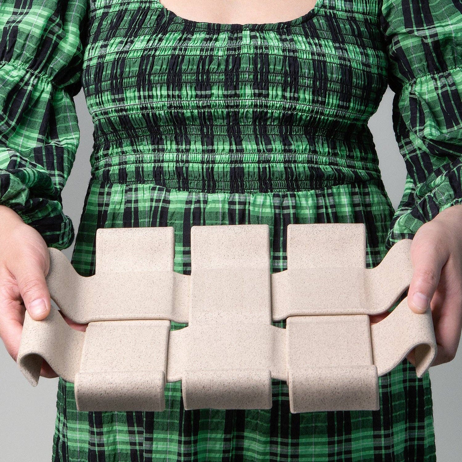 Gala Tray, Sand held at waist level
