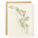 Gladiolas greeting card with pink flowers and a kraft envelope