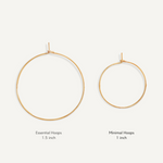 Gold fill hoop earrings with measurement details for size comparison.