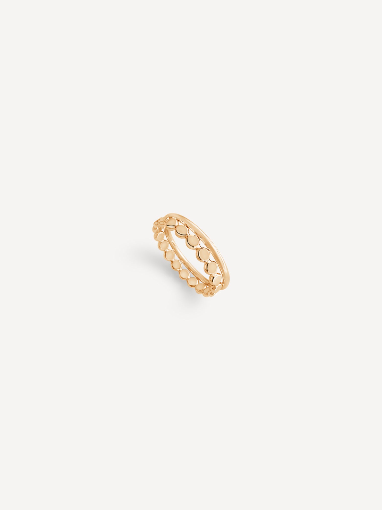 Side view of Maeve 1.5mm round stacking ring gold fill, showing delicate design with Mirabelle Dot Band.