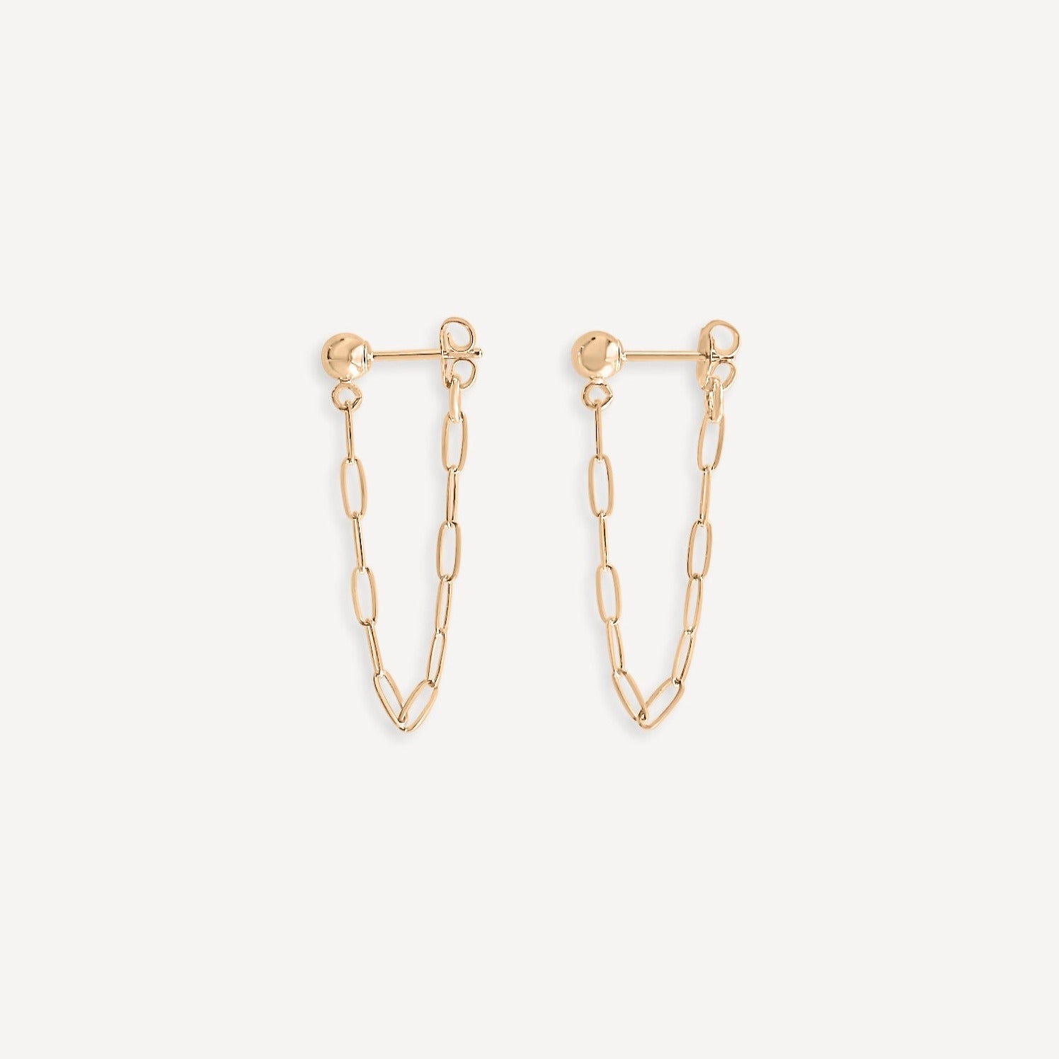 Monroe Earrings in 14k gold fill, front view showcasing interlocking links.