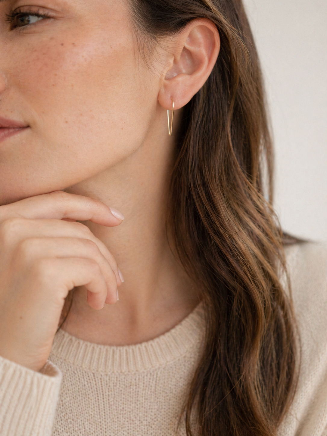 Palmer Arch Threader Earrings, Gold Fill worn on a model