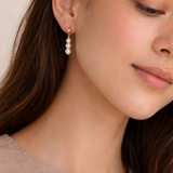 Pearl Trio Earrings, Gold Fill worn on a model