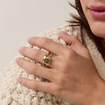 Rectangle Signet Ring, Solid 14k Gold worn on a model