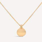 Minimalist solid gold circle pendant necklace with a removable box chain, crafted for timeless elegance.