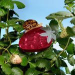 Strawberry Garden Snail Fruit Acetate Hair Claw Clip among strawberry leaves