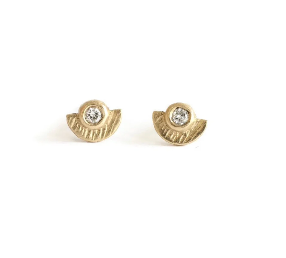 Sunshine Studs, Solid 14k Gold + Natural Diamonds — front view