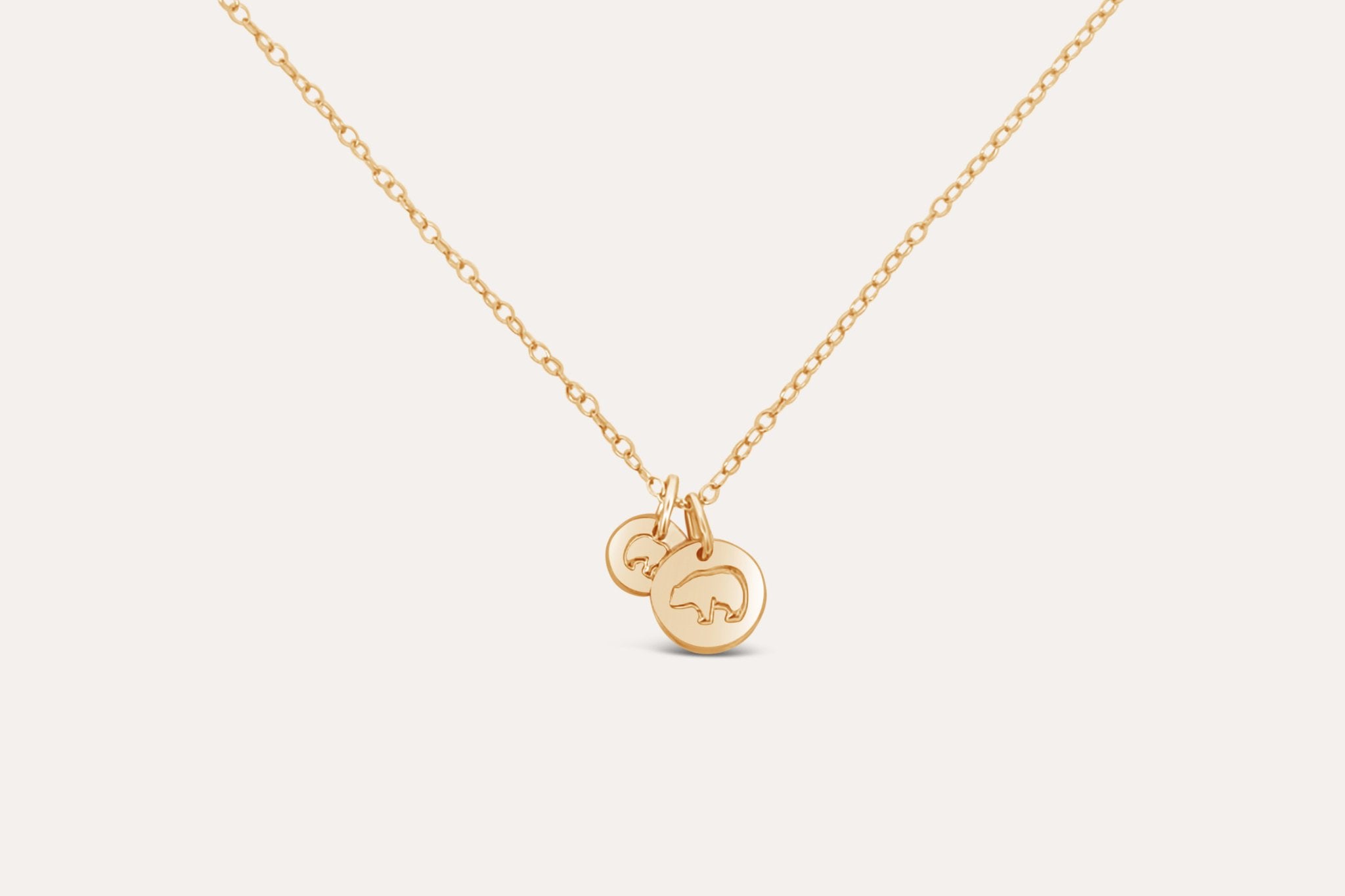 Mama Bear and Baby Bear necklace in gold fill, a meaningful gift for mothers and daughters.