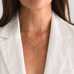 Model wearing the Dylan Link Pendant Necklace in gold fill by Sheena Marshall, showcasing its versatile and minimalist design.