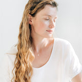 Sophie Sphere Stud Earrings, Gold Fill worn on a model